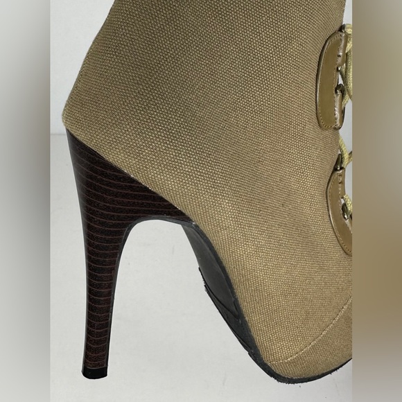 Elle Vaughn Olive Green PeepToe Ankle Booties Canvas Sz 7 - Picture 6 of 12